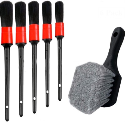 6pcs Short  handled Tire Brush Detail Brush Crevice Cleaning Brush Bristle Brush Set for Car Cleaning