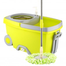 Rotating Double Drive Mop Household Hand Pressing Mop Bucket with Tow mop Head  Green