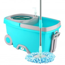 Rotating Double Drive Mop Household Hand Pressing Mop Bucket with Tow mop Head  LIght Blue