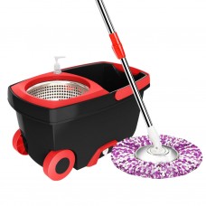 Rotating Double Drive Mop Household Hand Pressing Mop Bucket with Tow mop Head  Black